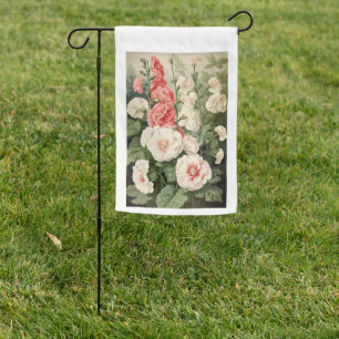 Pink and White Hollyhocks Garden Flag