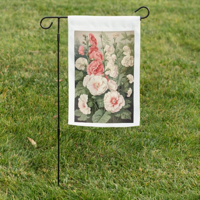 Pink and White Hollyhocks Garden Flag (In SItu)