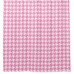Pink and White Houndstooth Pattern Shower Curtain