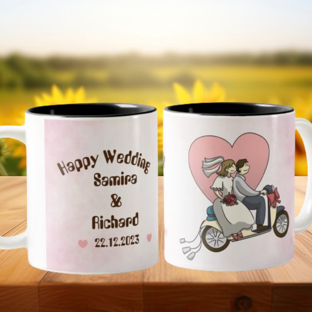 Pink and White Illustrated Happy Wedding Mug (Creator Uploaded)