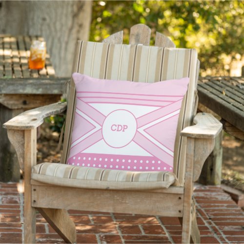 Pink and white initials time to relax outdoor pillow