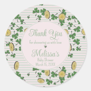 Pink and White Irish Baby Girl Thank You Favor Classic Round Sticker