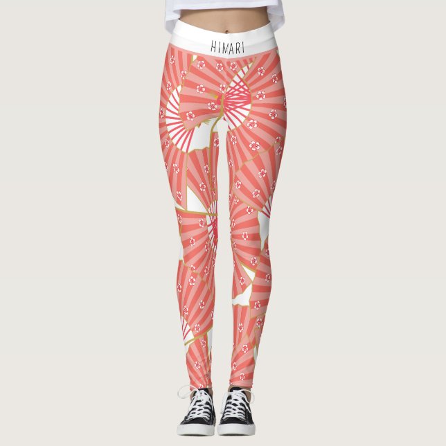 Pink and White Japanese Pattern Leggings (Front)