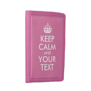Pink and White Keep Calm and Your Text Tri-fold Wallet