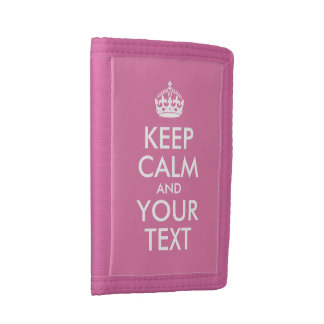 Pink and White Keep Calm and Your Text Tri-fold Wallet