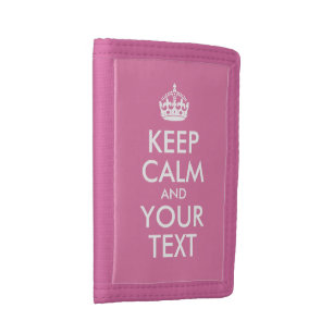Pink and White Keep Calm and Your Text Trifold Wallet