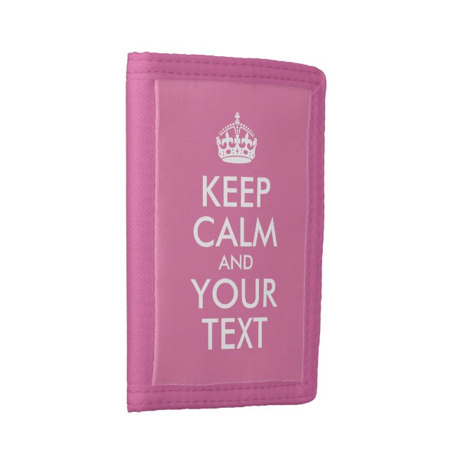 Pink and White Keep Calm and Your Text Trifold Wallet (Side)