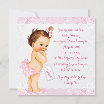 Pink And White Lace Baby Shower Invitation by The_Vintage_Boutique at Zazzle