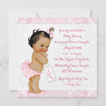 Pink And White Lace Ethnic Girl Baby Shower Invitation by The_Vintage_Boutique at Zazzle