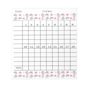 PINK AND WHITE LADY GOLFER SCORE CARD PAD