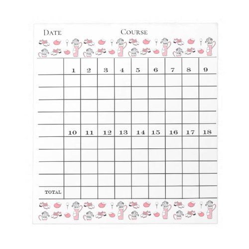 PINK AND WHITE LADY GOLFER SCORE CARD PAD