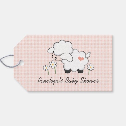 Pink and White Lamb Baby Shower Favor Gift Tags