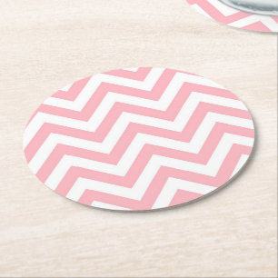 Pink and White Large Chevron ZigZag Pattern Round Paper Coaster
