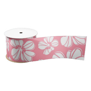 Pink and White Large Hawaiian Floral Ribbon