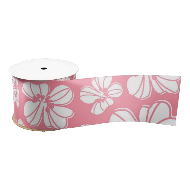 Pink and White Large Hawaiian Floral Ribbon (Spool)