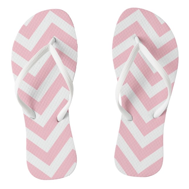 Pink and White Large Size Chevron Stripes Flip Flops (Footbed)