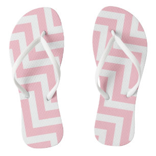 Pink and White Large Size Diagonal Chevron Stripes Flip Flops