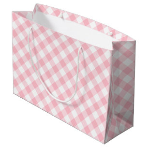 Pink and White Large Size Diagonal Gingham Checks Gift Bag