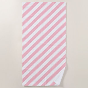 Pink and White Large Size Diagonal Stripes Beach Towel