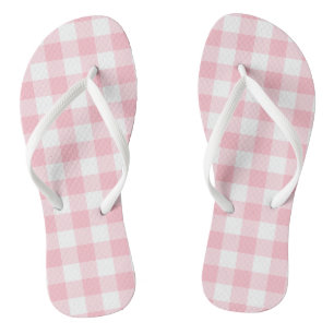 Pink and White Large Size Gingham Checks Flip Flops