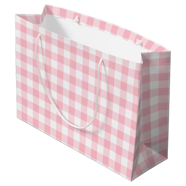 Pink and White Large Size Gingham Checks Large Gift Bag (Back Angled)