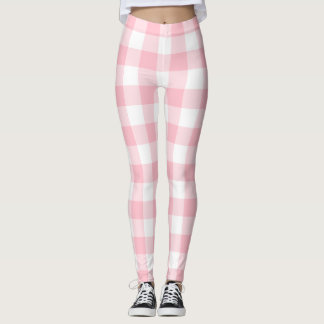 Pink and White Large Size Gingham Checks Leggings