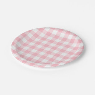Pink and White Large Size Gingham Checks Paper Plates