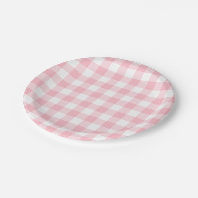 Pink and White Large Size Gingham Checks Paper Plates (Angled)