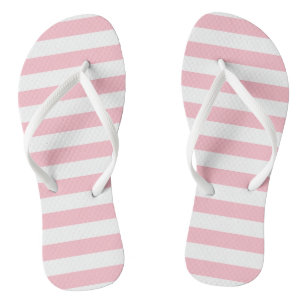 Pink and White Large Size Horizontal Stripes Flip Flops