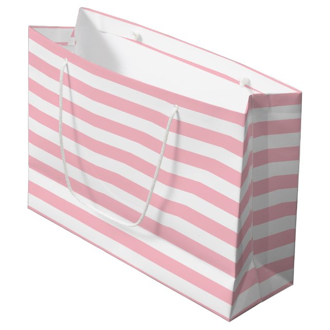Pink and White Large Size Horizontal Stripes Large Gift Bag (Front Angled)