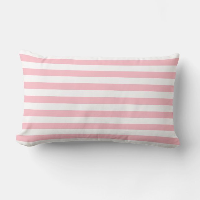 Pink and White Large Size Horizontal Stripes Lumbar Pillow (Front)