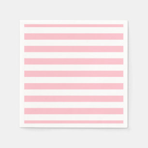 Pink and White Large Size Horizontal Stripes Paper Napkins
