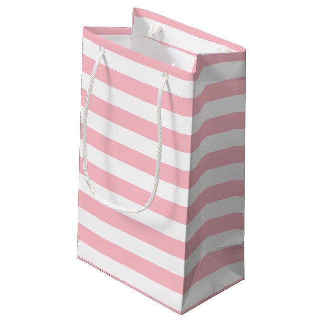 Pink and White Large Size Horizontal Stripes Small Gift Bag (Back Angled)