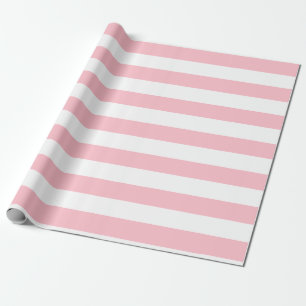 Pink and White Large Size Horizontal Stripes Wrapping Paper