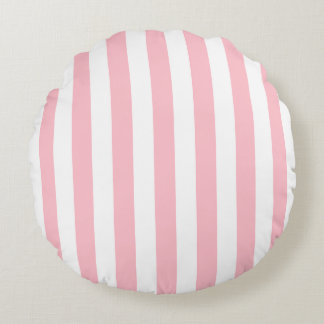 Pink and White Large Size Stripes Round Pillow