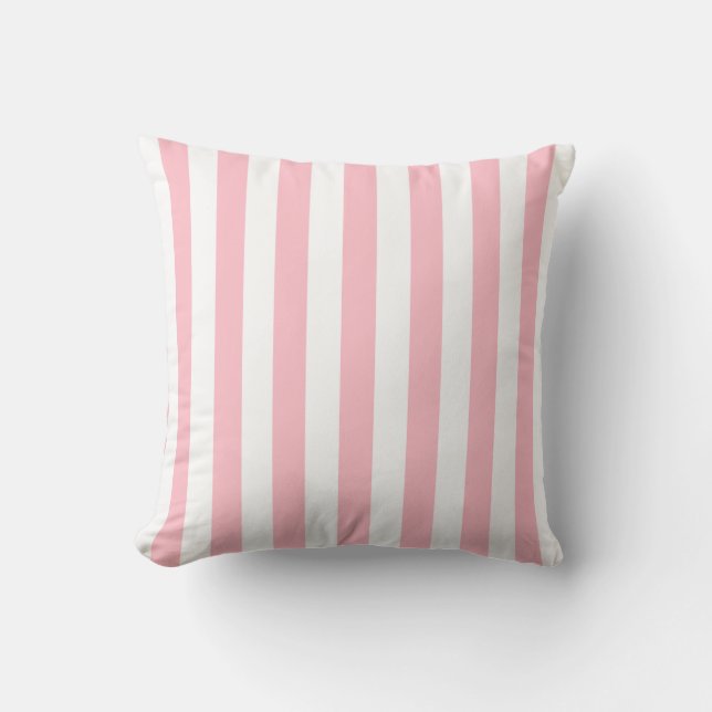 Pink and White Large Size Stripes Throw Pillow (Front)