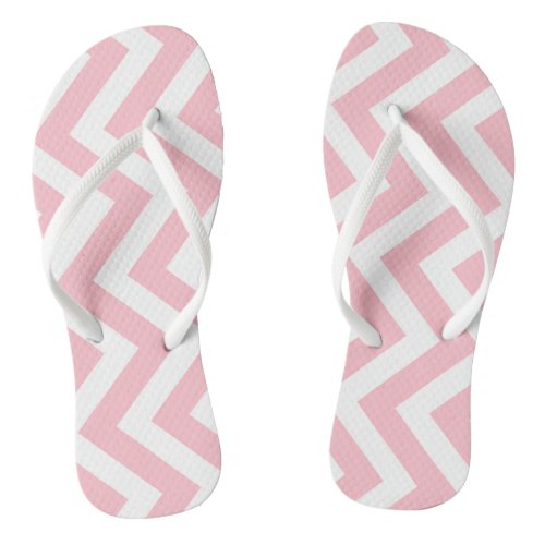 Pink and White Large Size Vertical Chevron Stripes Flip Flops