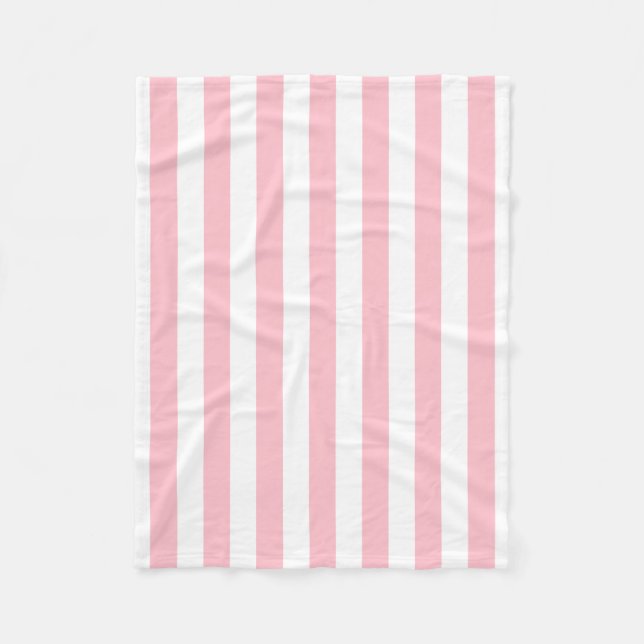 Pink and White Large Size Vertical Stripes Fleece Blanket (Front)