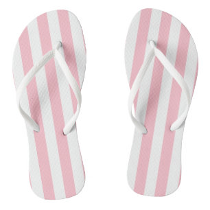 Pink and White Large Size Vertical Stripes Flip Flops