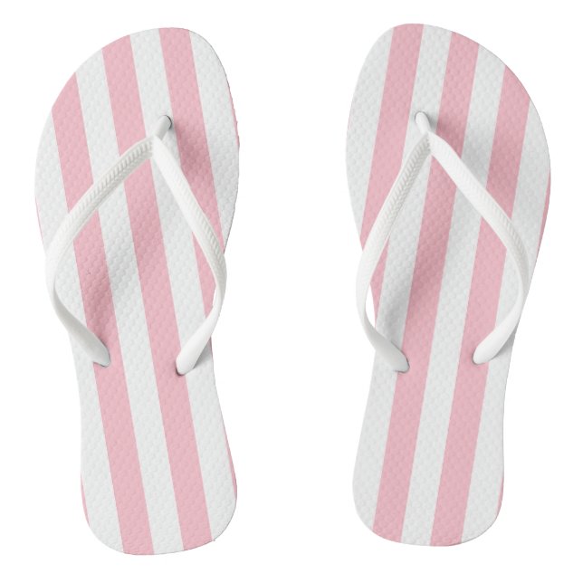 Pink and White Large Size Vertical Stripes Flip Flops (Footbed)
