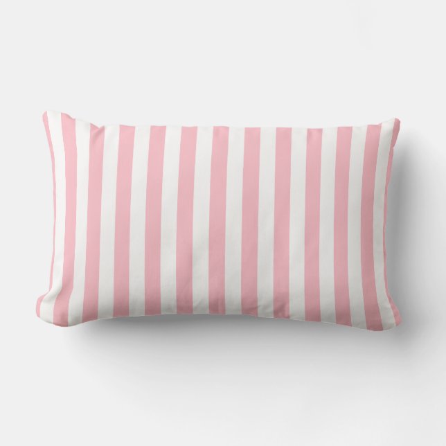 Pink and White Large Size Vertical Stripes Lumbar Pillow (Front)