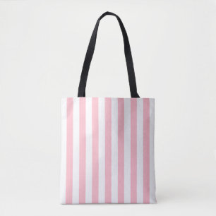 Pink and White Large Size Vertical Stripes Pattern Tote Bag