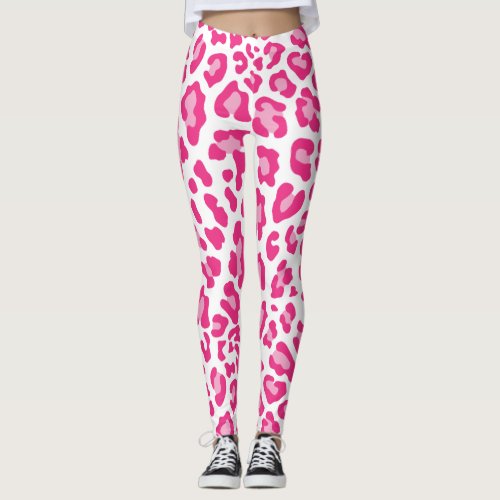 Pink and White Leopard Print Leggings