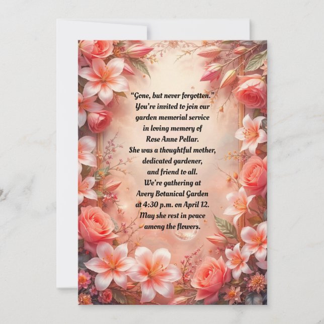 Pink and White Lilies and Roses Memorial Service Invitation (Front)