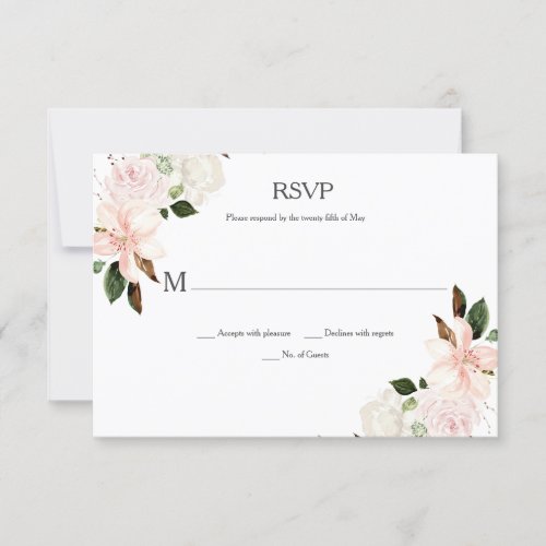 Pink and White Lilies Magnolias Peonies RSVP Card