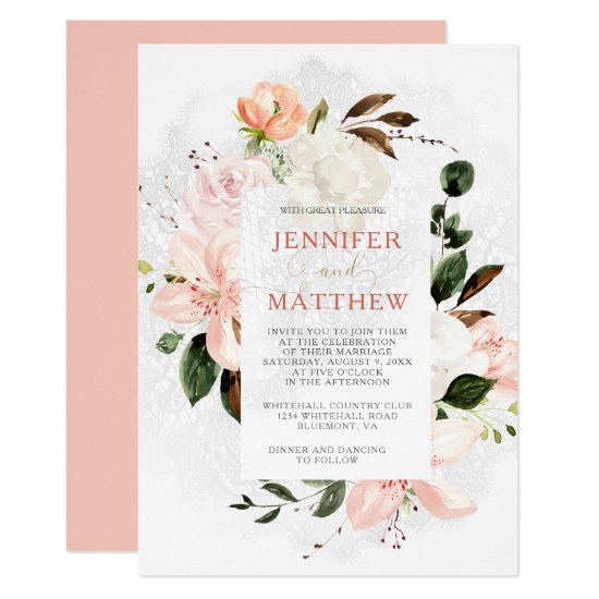 Pink and White Lilies, Roses, Peonies, Magnolias Invitation