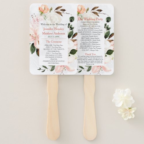 Pink and White Lilies Roses Peonies Wedding Hand Fan