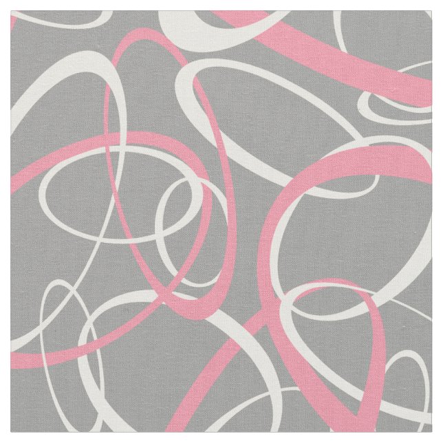 pink and white loops on gray geometric pattern fabric (Close Up)