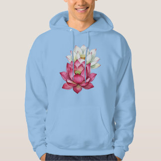 Pink And White Lotus Blossom Watercolor Hoodie