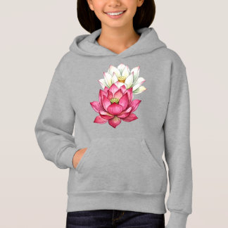 Pink And White Lotus Blossom Watercolor Hoodie